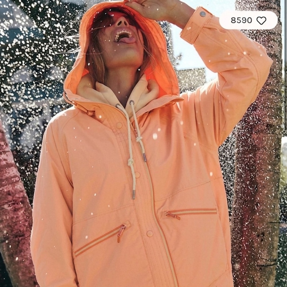 Free People Singin’ in the Rain jacket in limited peach neon color!